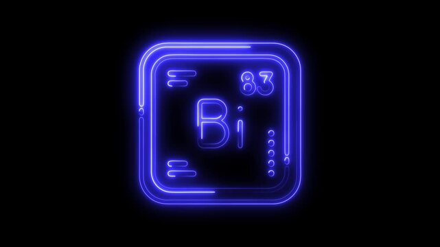 Neon style bismuth periodic table element symbol animation on black background