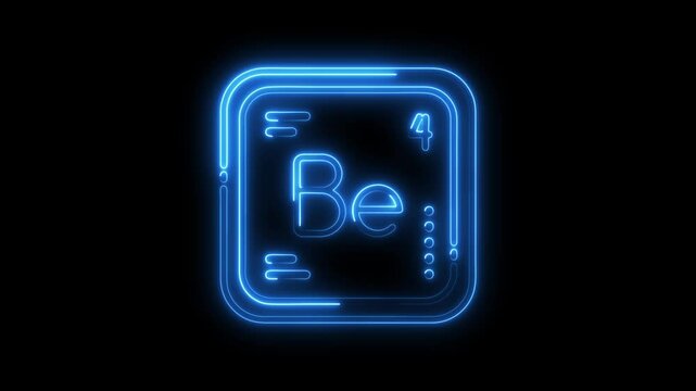 Blue neon periodic table element beryllium atomic number four animation