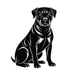 a clean black rottweiler dog sitting vector art silhouette