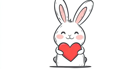 Obraz premium Adorable White Bunny Holding a Red Heart: A Symbol of Love and Affection