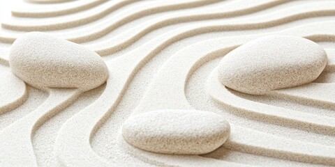 Obraz premium Serene Zen Garden: White Stones and Sand Ripples, Tranquil Meditation Scene, Peaceful Mindful Atmosphere