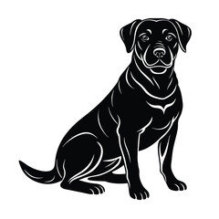 a clean black rottweiler dog sitting vector art silhouette