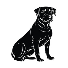 a clean black rottweiler dog sitting vector art silhouette