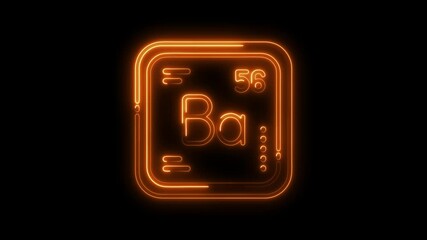 Neon glowing barium periodic table element symbol on black background