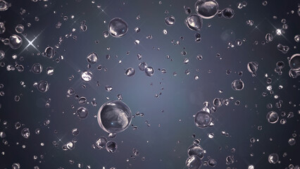 周囲に散らばる水滴 - グレー背景