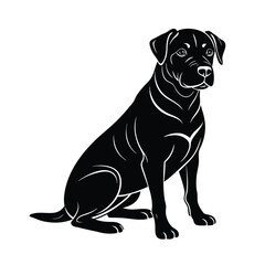 a clean black rottweiler dog sitting vector art silhouette