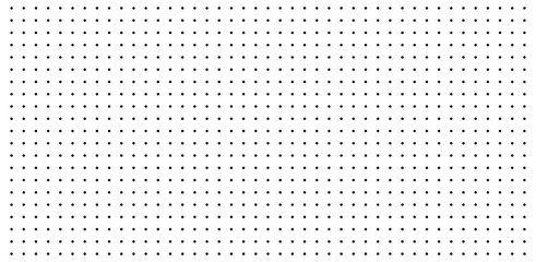 Uniform grid of small black dots on white background. Minimalist monochrome pattern with evenly spaced rows and columns. Ideal for backgrounds, textures, print, or web design. Clean.