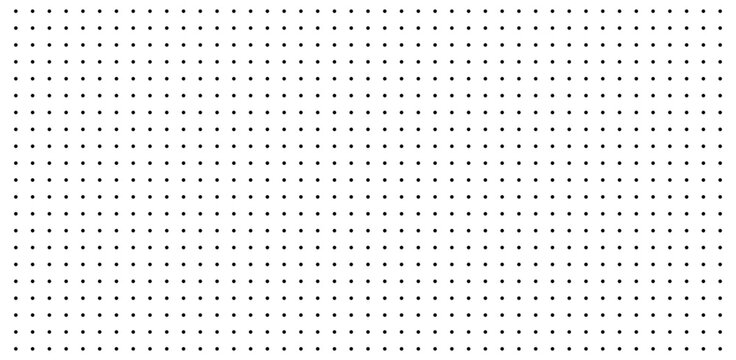 Uniform grid of small black dots on white background. Minimalist monochrome pattern with evenly spaced rows and columns. Ideal for backgrounds, textures, print, or web design. Clean.