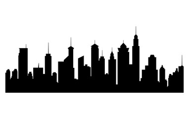 Fototapeta premium Black cities silhouette collection. Horizontal skyline set in flat style isolated on white. Cityscape, urban panorama of night town.