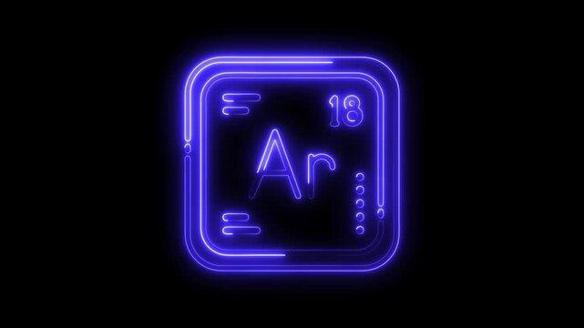 Neon style periodic table element argon animation on black background for scientific applications
