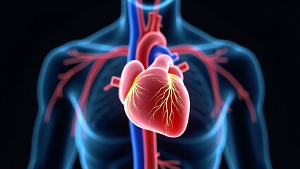 Human body's circulatory system, heart illustration for medical explanation