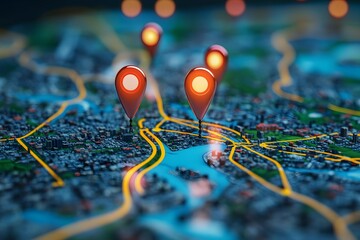 With digital GPS location on the map and pin route path concept, showcasing serene balance