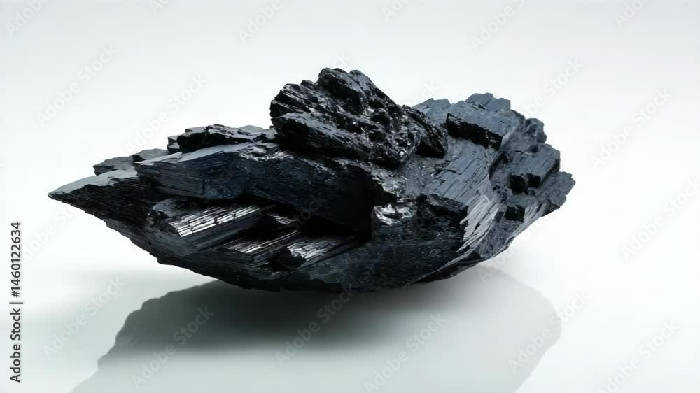Poster macro image showcasing the textures and patterns of a black mineral formation isolated on a white ba