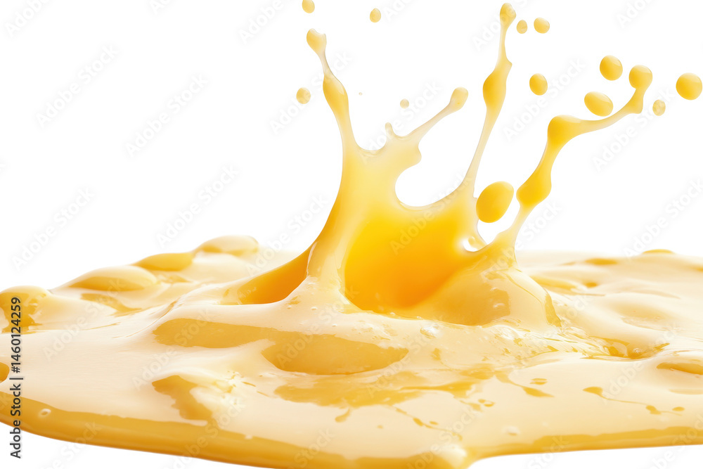 Poster a vibrant splash of yellow liquid creating dynamic crown like form against a dark background