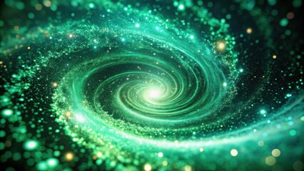 Obraz premium A swirling green nebula with a bright core, a celestial dance of light and dust in the depths of space