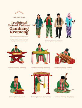 Traditional music called gambang kromong, Indonesia bewati culture handdrawn illustration