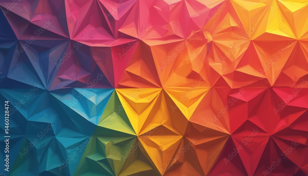 Fototapete Vibrant abstract illustration with dynamic pattern of overlapping triangles. Contrasting colors, high energy composition. Modern digital design, ideal for background for websites, creative projects.