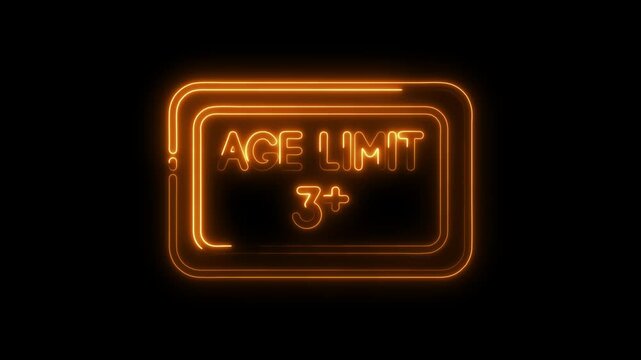 Neon age limit warning sign animation for content rated three plus years old