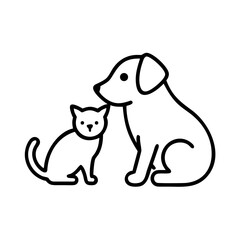 Dog and Cat Sit Together in Minimalist Line Art  