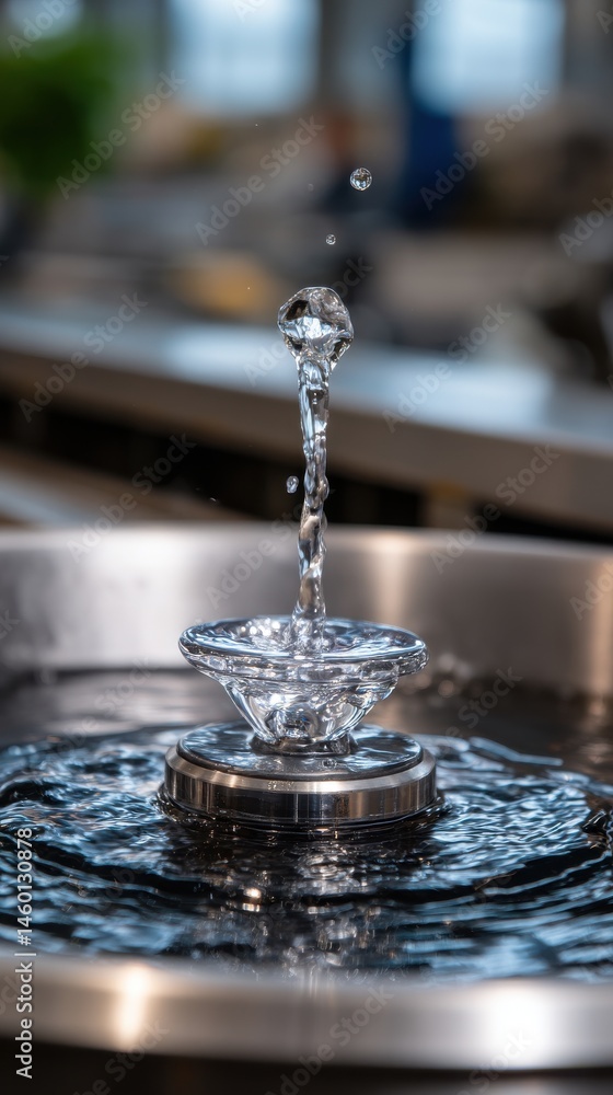 Poster water fountain feature with ripples and splashes in bright light creating abstract shapes