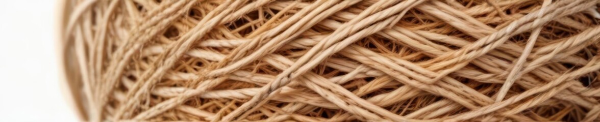A tangled ball of twine, natural fiber, isolated on white , hobby, cotton, craft supply