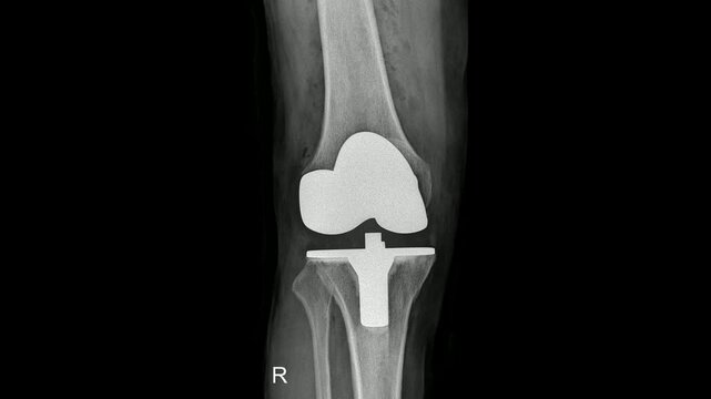 X-Ray of Right Knee Showing Total Knee Replacement Prosthesis
