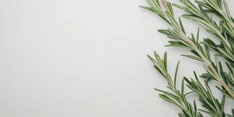 Naklejka premium Fresh Rosemary Sprigs on White Background Culinary Herbs Aromatic Plants Greenery Minimalist Food Photography
