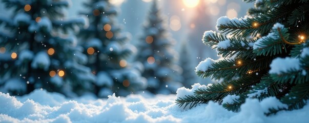 Frosty white snowflakes gently fall on a forest of Christmas trees, snowflake, decoration