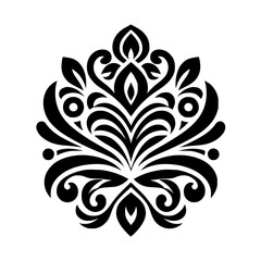 Elegant Black and White Floral Ornament, Decorative Design Element