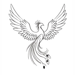 Clean Line Phoenix Tattoo with Arched Neck and Smooth Tail Flow