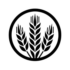 Minimalist Wheat Grain Logo, Black & White Circle Symbol