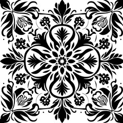 Elegant Black and White Floral Pattern: Ornamental Design for Textile and Decor