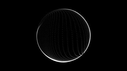 Abstract minimalist 3d sphere. White particle sphere of lines and dots on black. Digital technology, artificial intelligence, business and big data. 3d futuristic globe. 