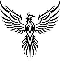 Flying Phoenix Tattoo with Narrow Wing Spread and Simplified Head
