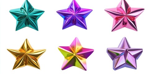 Obraz premium Six Vibrant Metallic Stars: A Festive Collection of Colorful Folded Star Decorations
