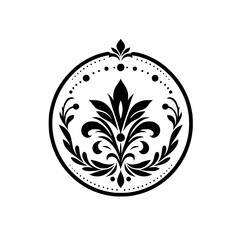 Elegant Black & White Floral Emblem: Ornamental Circle Design