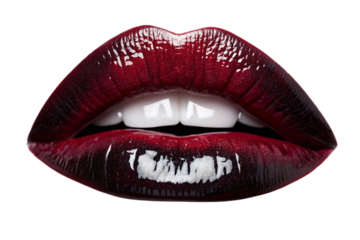 lips with dark red gradient lipstick isolated on white background.