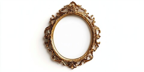 Elegant Ornate Gold Oval Frame Isolated on White Background: Perfect for Mockups and Design Projects