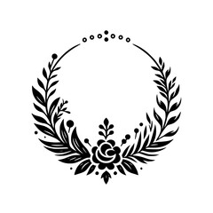 Elegant Black & White Floral Wreath - Vector Illustration
