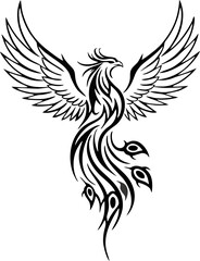 Lean Phoenix Tattoo with Long Proportions and Graceful Line Balance