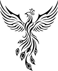 Circle-Enclosed Phoenix Tattoo with Minimal Firebird Motif