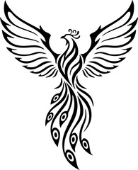 Airy Phoenix Tattoo with Light Feather Spread and Soft Vector Flow