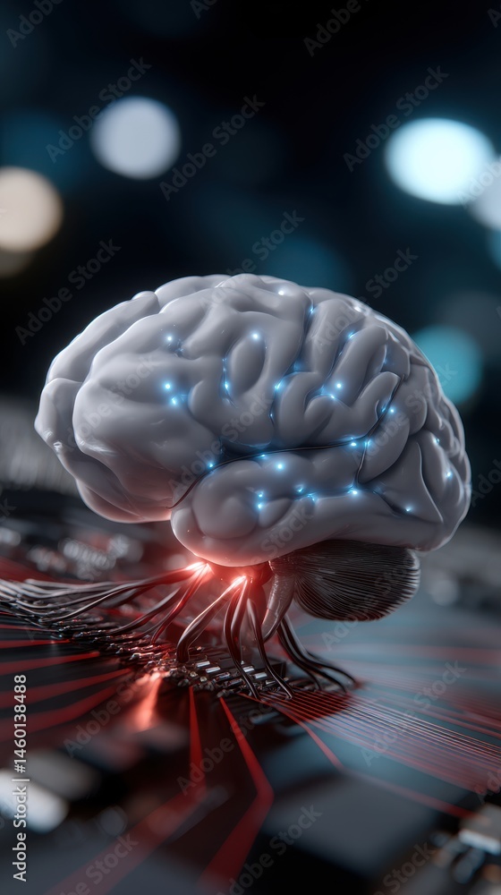 Poster artificial intelligence brain connected to technology system