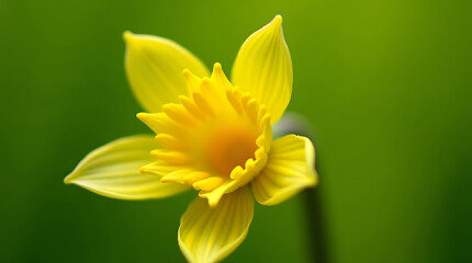 Fototapeta premium Close-up of a vibrant yellow daffodil flower against a soft green background.
