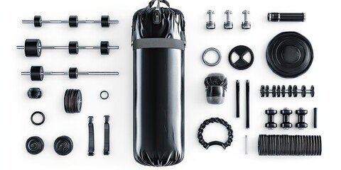 Complete Black Fitness Equipment Set: Weights, Dumbbells, Punching Bag, and More for Home Gym Workout