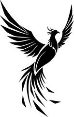 Phoenix Tattoo with Wings Blending into Flames in Monoline Style