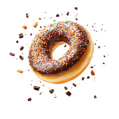 A Flying Donut with Colorful Sprinkles and Icing Isolated on Transparent Background