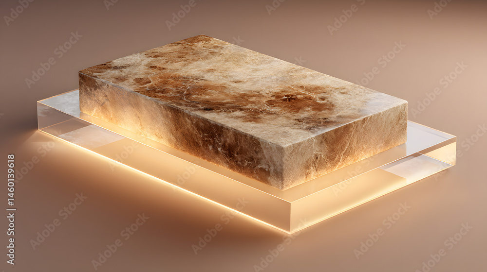 Poster rectangular stone base on translucent platform minimalist product display