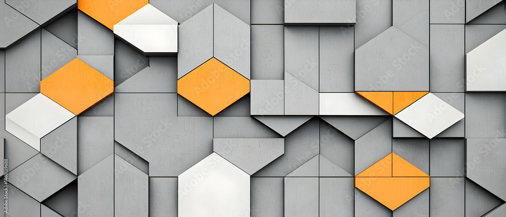 Aufkleber abstract geometric pattern with orange and white hexagons on gray background