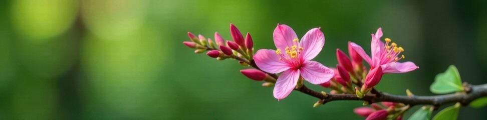 Obraz premium Pink flower of hoary Epilobium on tree branch, pink flowers, hairy willowher